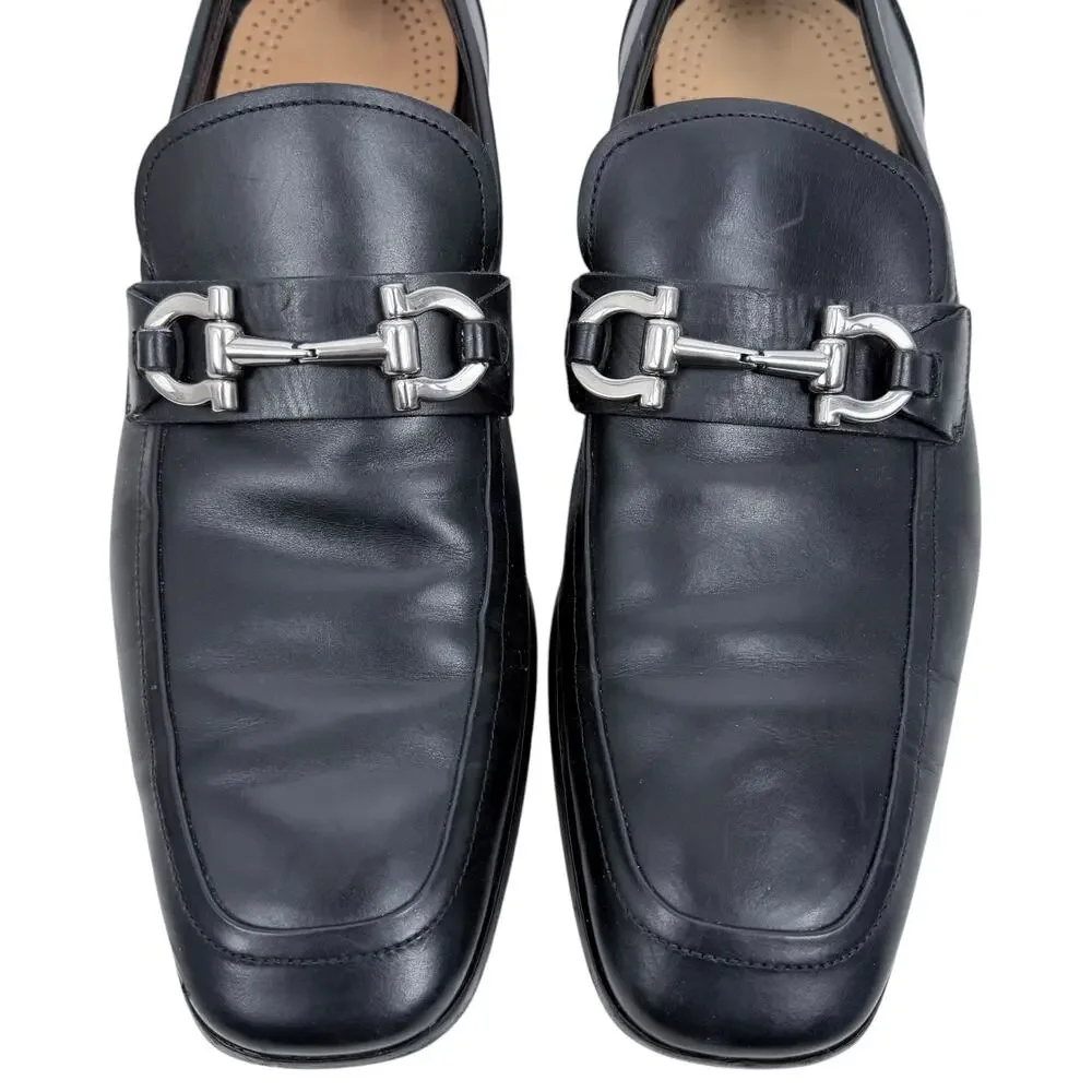 Salvatore Ferragamo Gancini Buckle Leather Loafer Black Size 9D